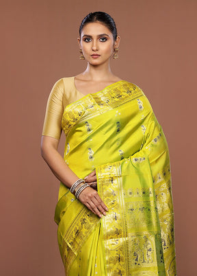 Green Handloom Baluchari Pure Silk Saree With Blouse Piece