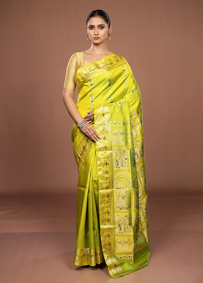 Green Handloom Baluchari Pure Silk Saree With Blouse Piece