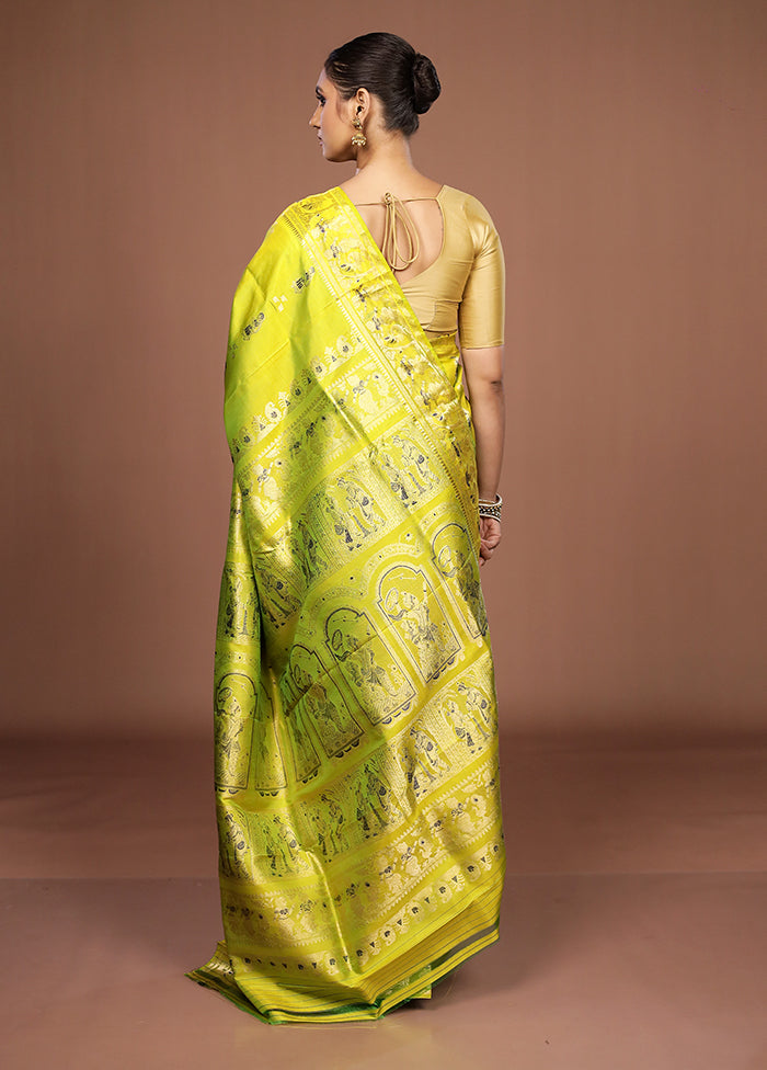 Green Handloom Baluchari Pure Silk Saree With Blouse Piece