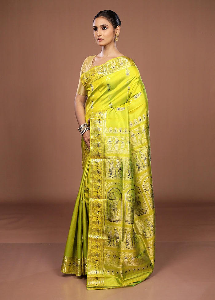 Green Handloom Baluchari Pure Silk Saree With Blouse Piece