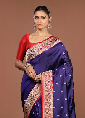 Blue Handloom Katan Pure Silk Saree With Blouse Piece