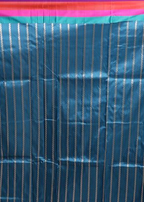 Blue Handloom Katan Pure Silk Saree With Blouse Piece