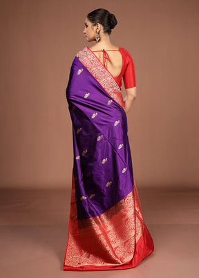 Blue Handloom Katan Pure Silk Saree With Blouse Piece