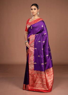 Blue Handloom Katan Pure Silk Saree With Blouse Piece