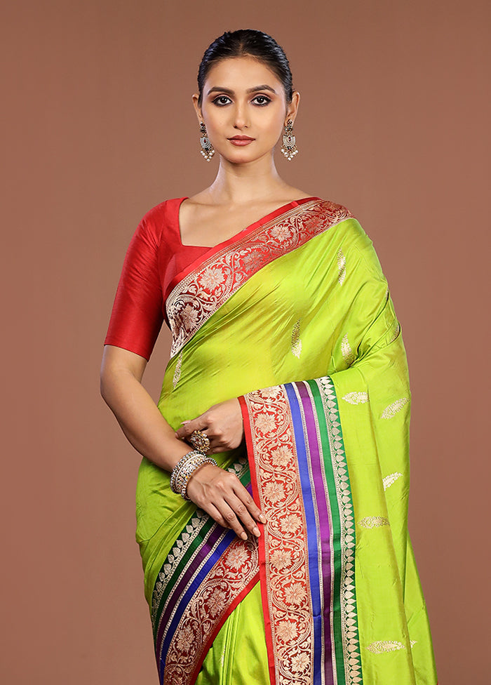 Green Handloom Katan Pure Silk Saree With Blouse Piece