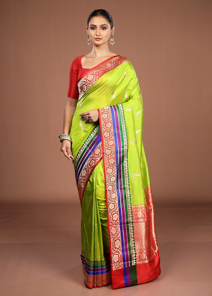 Green Handloom Katan Pure Silk Saree With Blouse Piece