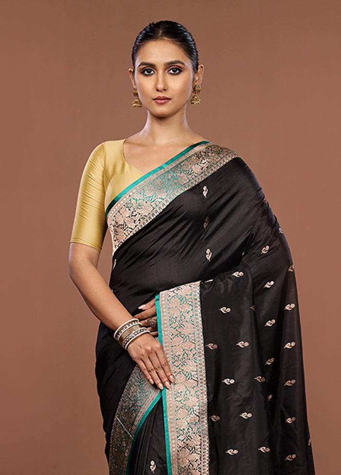 Black Handloom Katan Pure Silk Saree With Blouse Piece