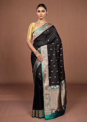 Black Handloom Katan Pure Silk Saree With Blouse Piece