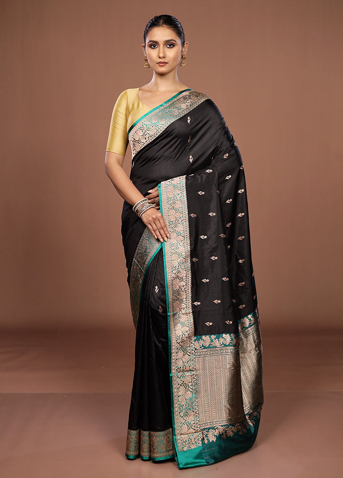 Black Handloom Katan Pure Silk Saree With Blouse Piece