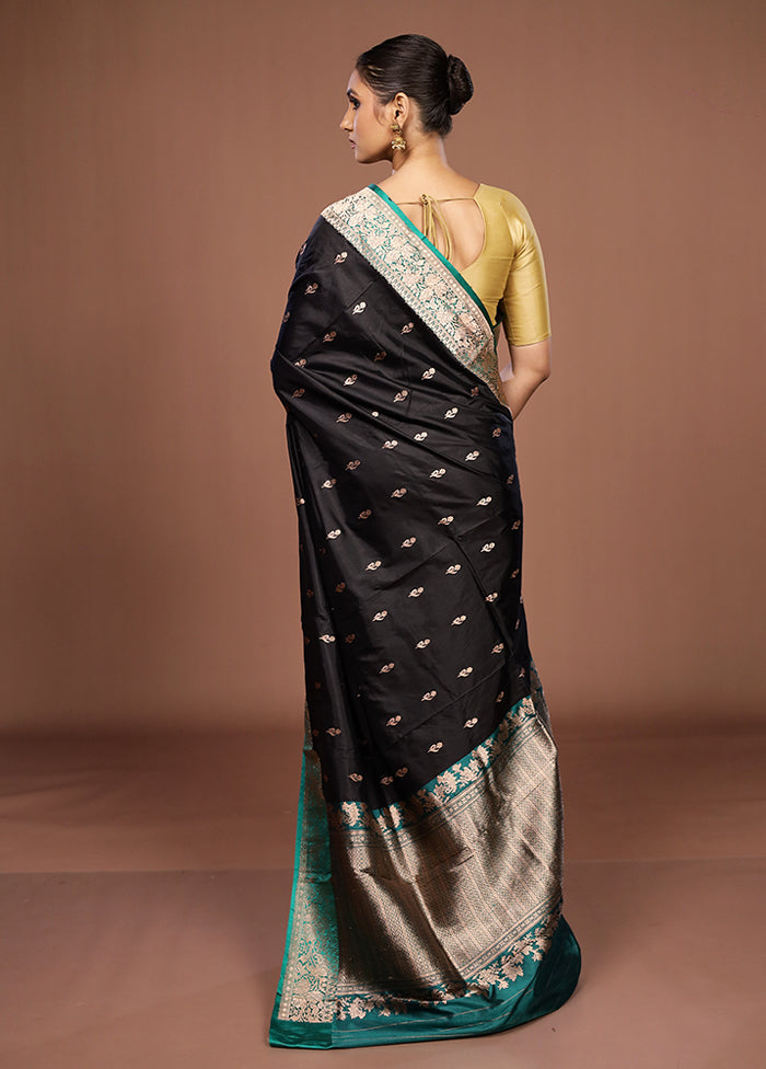 Black Handloom Katan Pure Silk Saree With Blouse Piece