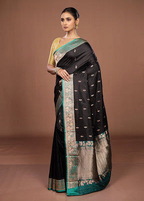 Black Handloom Katan Pure Silk Saree With Blouse Piece