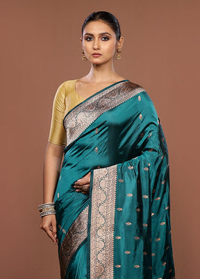Green Handloom Katan Pure Silk Saree With Blouse Piece