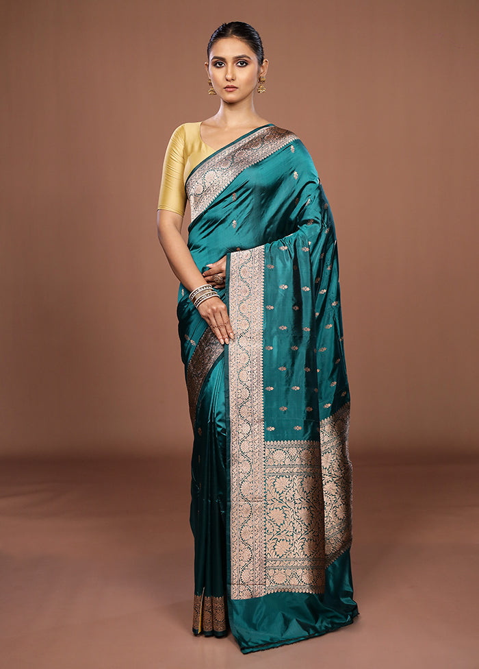 Green Handloom Katan Pure Silk Saree With Blouse Piece