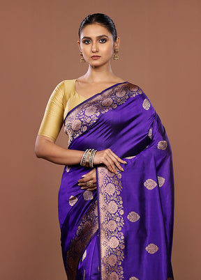 Blue Handloom Katan Pure Silk Saree With Blouse Piece
