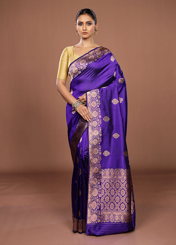 Blue Handloom Katan Pure Silk Saree With Blouse Piece