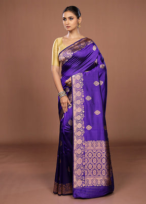 Blue Handloom Katan Pure Silk Saree With Blouse Piece