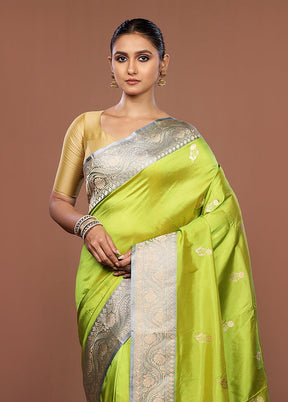 Green Handloom Katan Pure Silk Saree With Blouse Piece