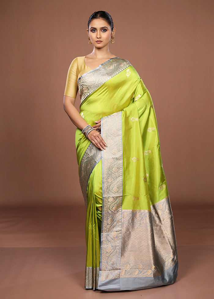 Green Handloom Katan Pure Silk Saree With Blouse Piece