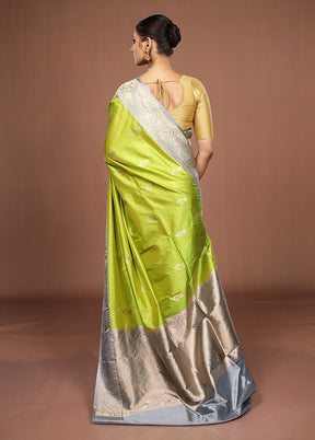 Green Handloom Katan Pure Silk Saree With Blouse Piece