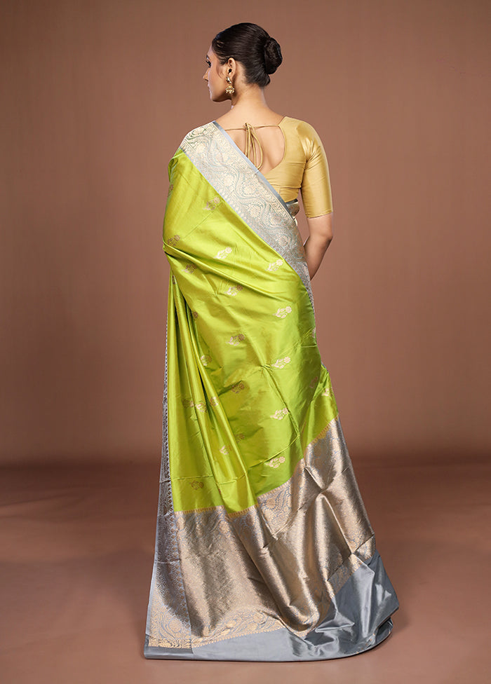 Green Handloom Katan Pure Silk Saree With Blouse Piece