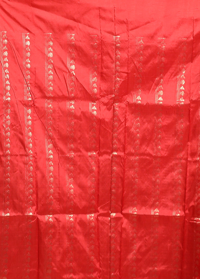 Red Handloom Katan Pure Silk Saree With Blouse Piece