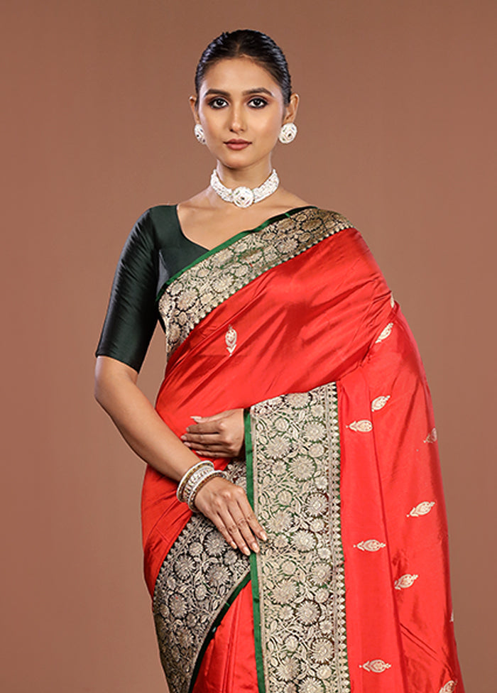 Red Handloom Katan Pure Silk Saree With Blouse Piece
