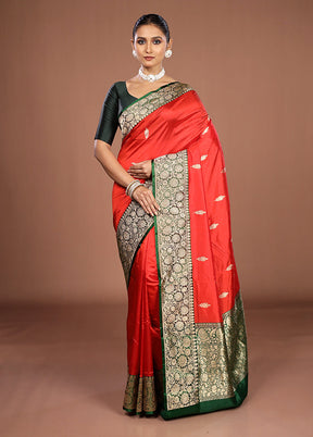 Red Handloom Katan Pure Silk Saree With Blouse Piece