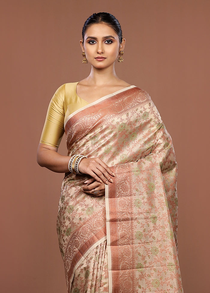 Cream Kora Silk Saree With Blouse Piece