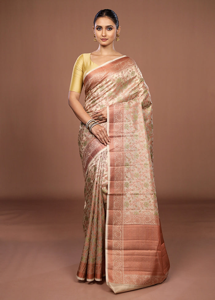 Cream Kora Silk Saree With Blouse Piece