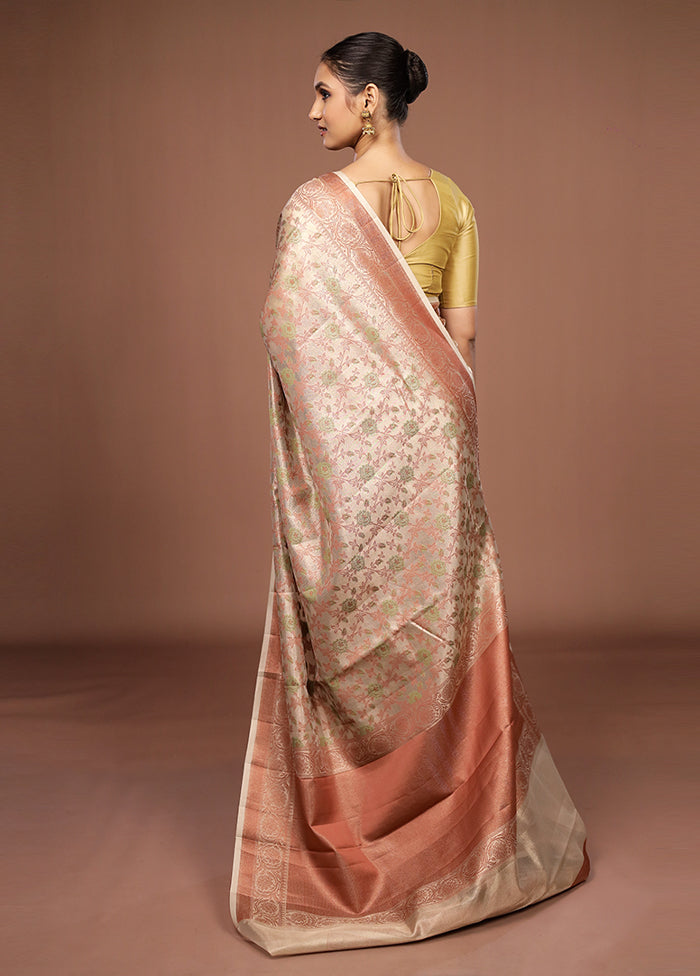 Cream Kora Silk Saree With Blouse Piece