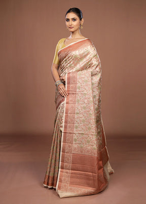 Cream Kora Silk Saree With Blouse Piece