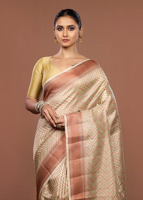 Cream Kora Silk Saree With Blouse Piece
