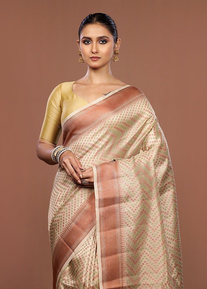 Cream Kora Silk Saree With Blouse Piece