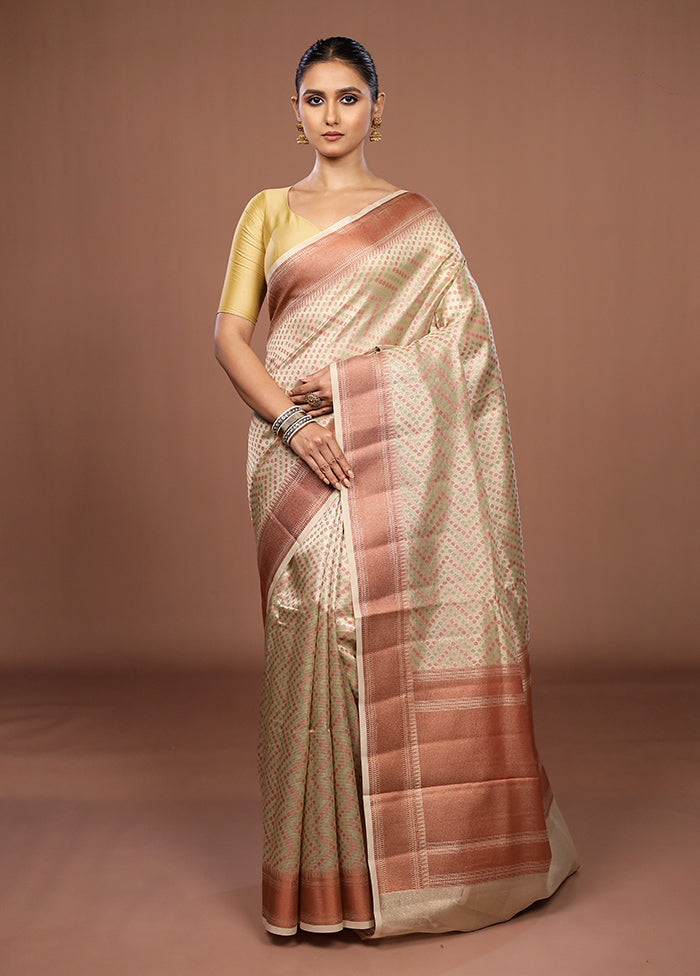 Cream Kora Silk Saree With Blouse Piece