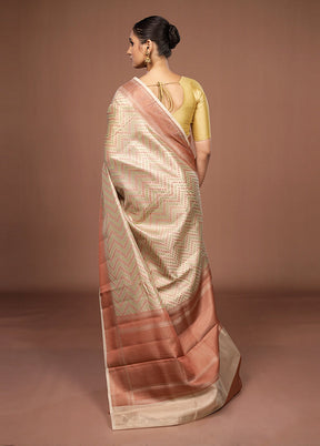 Cream Kora Silk Saree With Blouse Piece