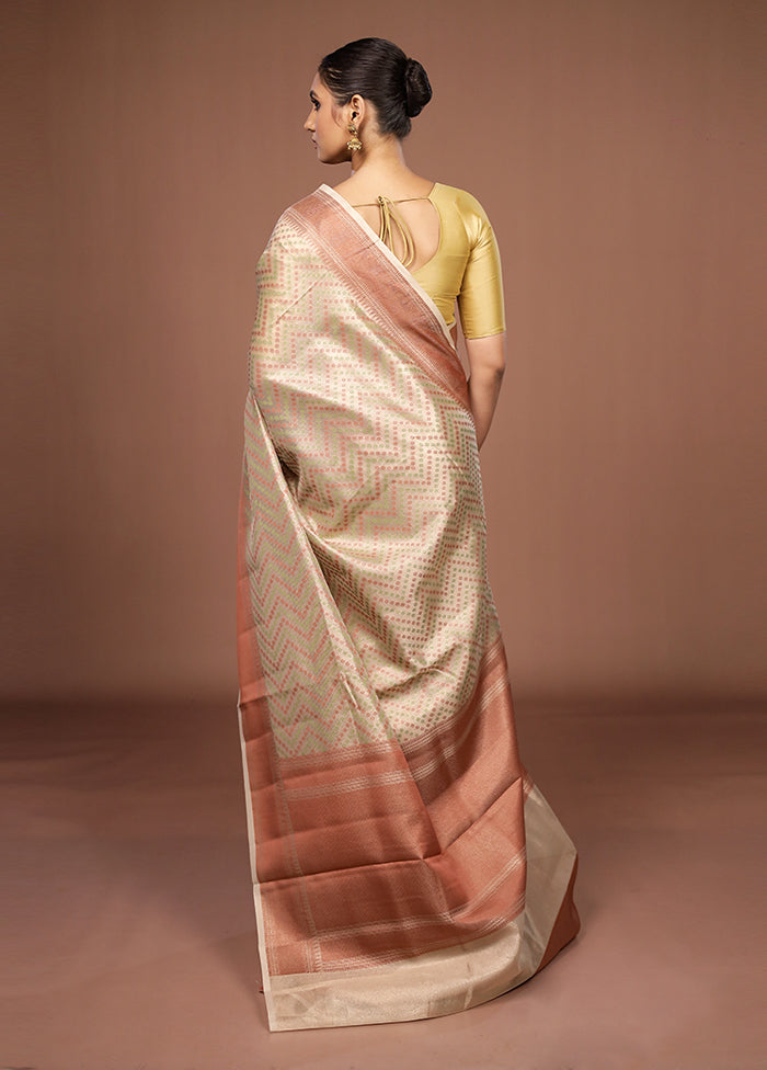 Cream Kora Silk Saree With Blouse Piece