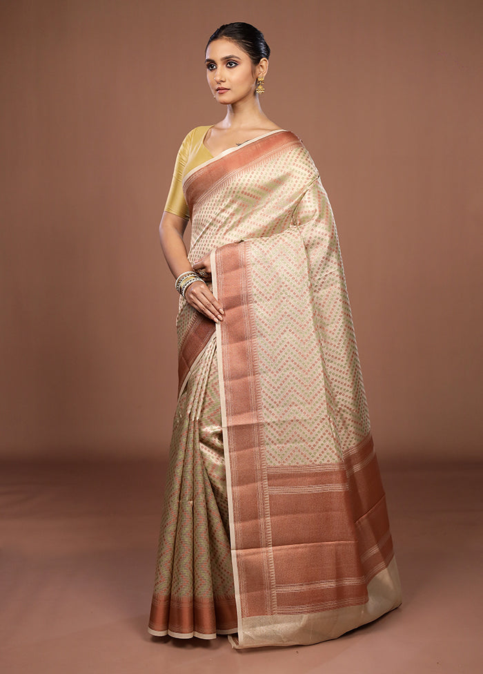 Cream Kora Silk Saree With Blouse Piece