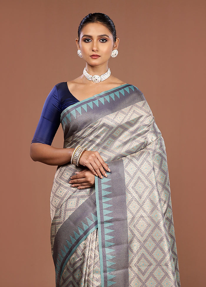 Cream Kora Silk Saree With Blouse Piece