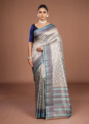 Cream Kora Silk Saree With Blouse Piece