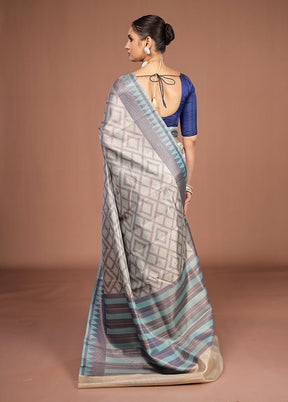 Cream Kora Silk Saree With Blouse Piece