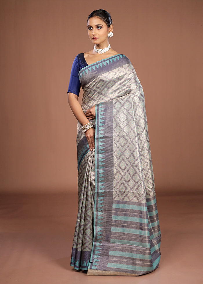 Cream Kora Silk Saree With Blouse Piece