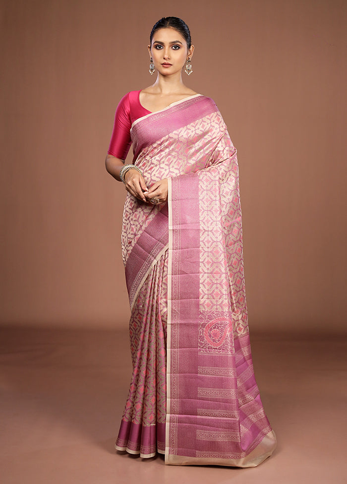Cream Kora Silk Saree With Blouse Piece