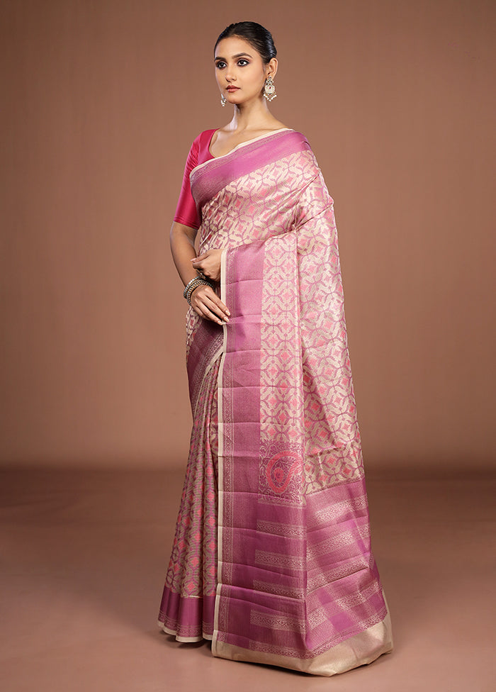 Cream Kora Silk Saree With Blouse Piece
