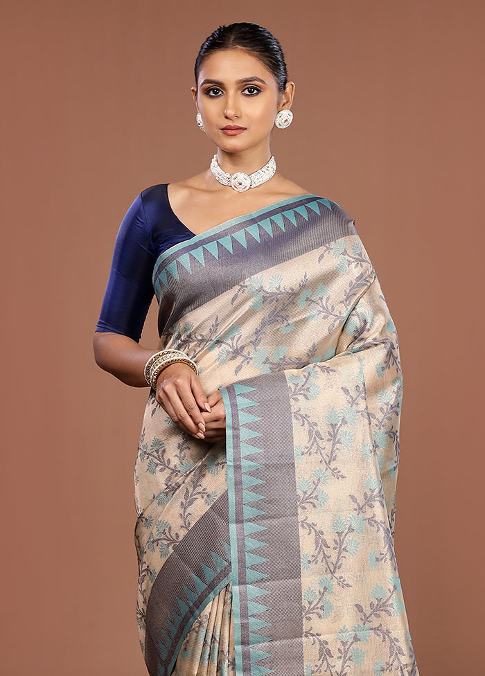 Cream Kora Silk Saree With Blouse Piece