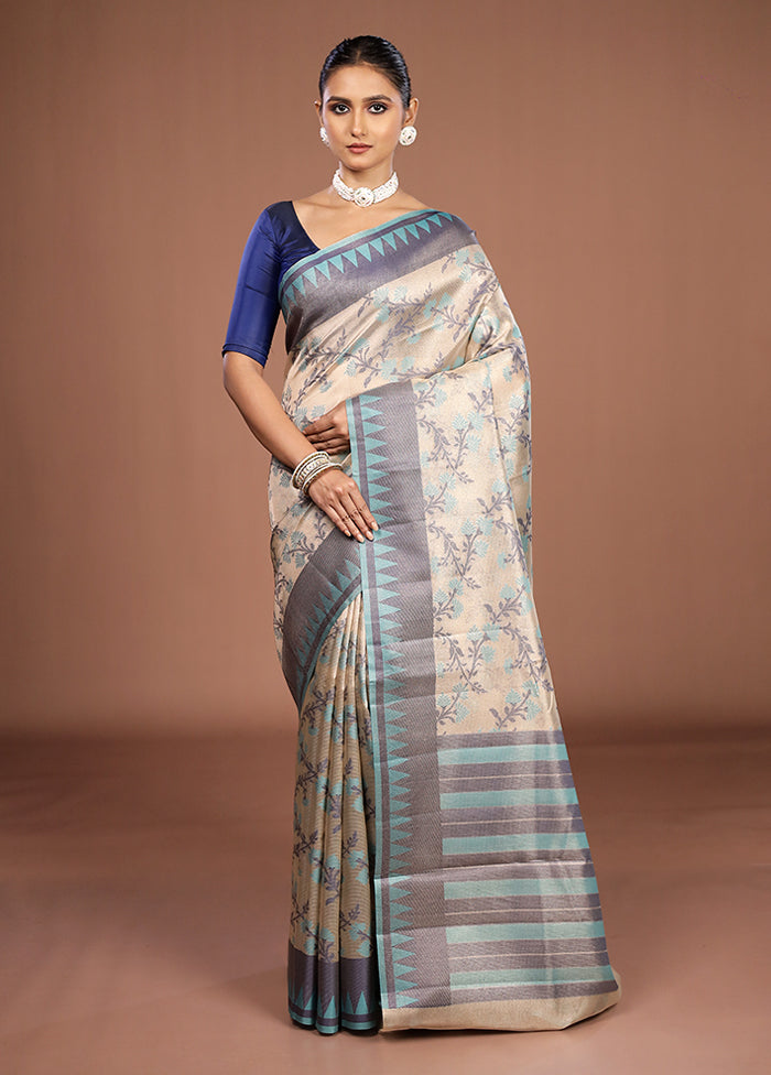 Cream Kora Silk Saree With Blouse Piece
