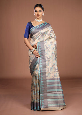 Cream Kora Silk Saree With Blouse Piece