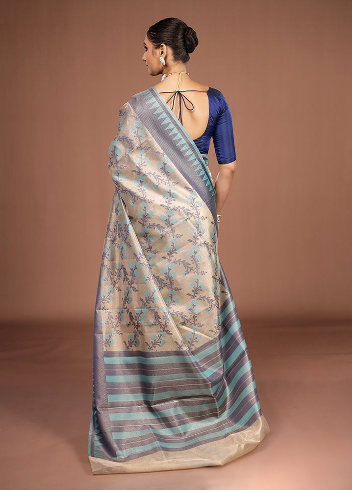 Cream Kora Silk Saree With Blouse Piece