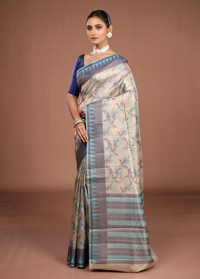 Cream Kora Silk Saree With Blouse Piece