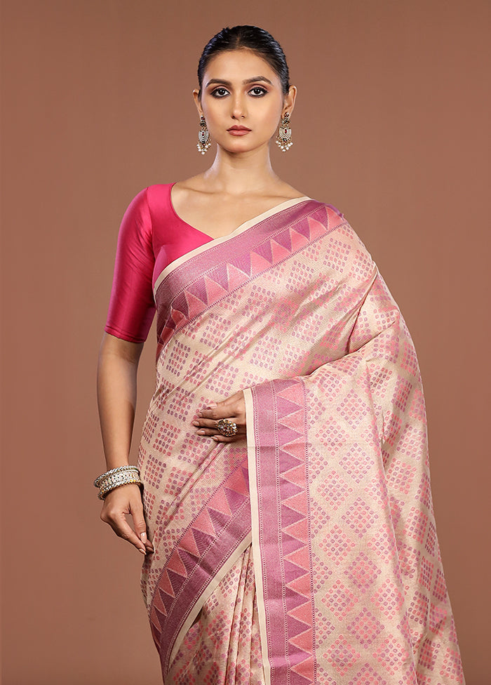 Cream Kora Silk Saree With Blouse Piece