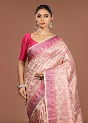 Cream Kora Silk Saree With Blouse Piece